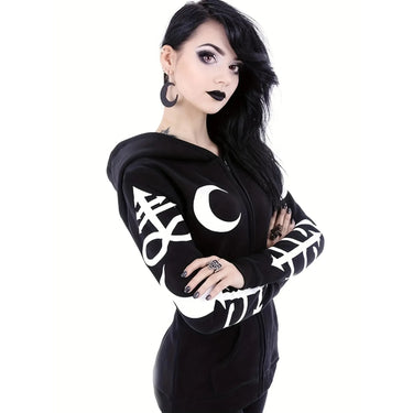 Gothic Moon and Rune Women's Jacket: Lightweight Jacket with bold rune print from NSE Imports #2.
